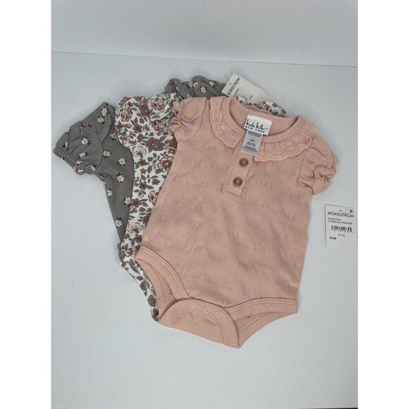 Nicole Miller Baby Girls Ash Peach Floral Bodysuit Ruffle 3-Piece 0-3 Months NWT - Picture 1 of 5